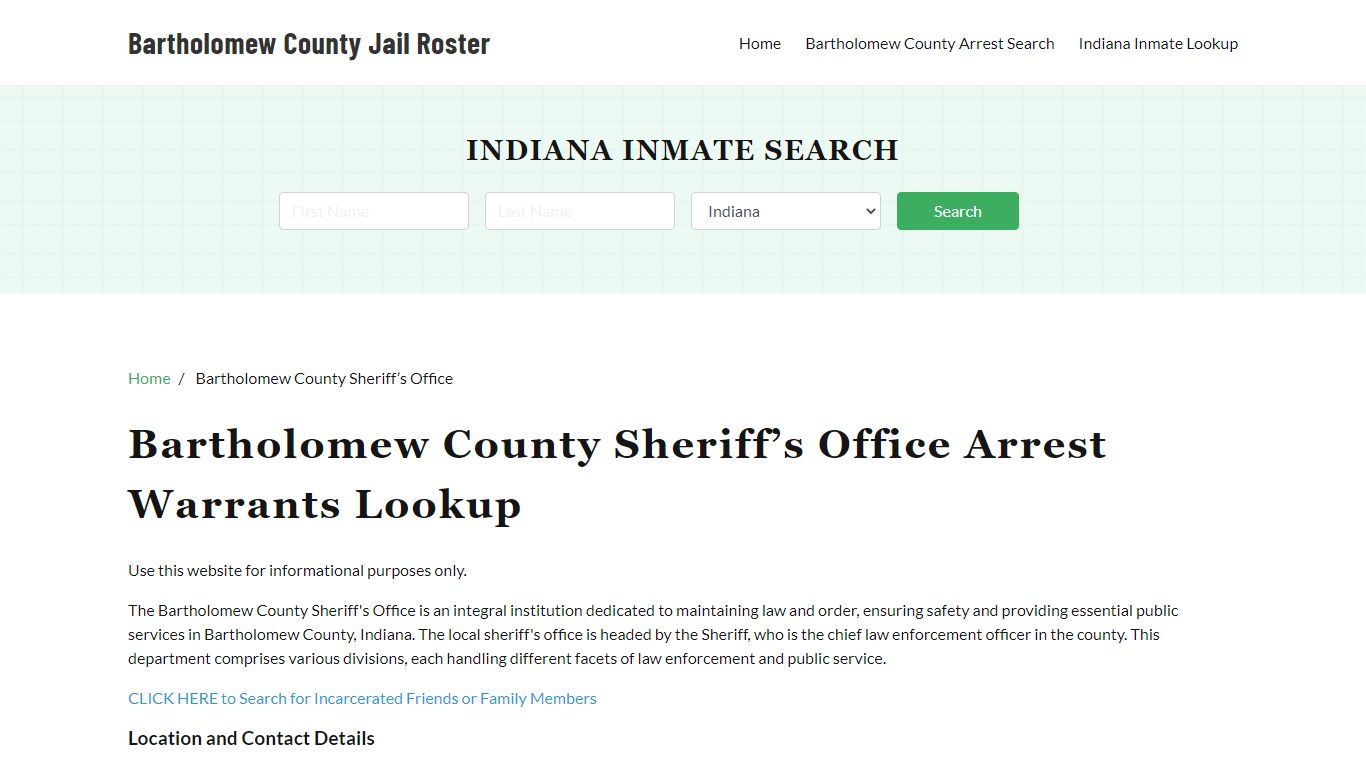 Bartholomew County Sheriff Office, IN, Arrest Warrants Search