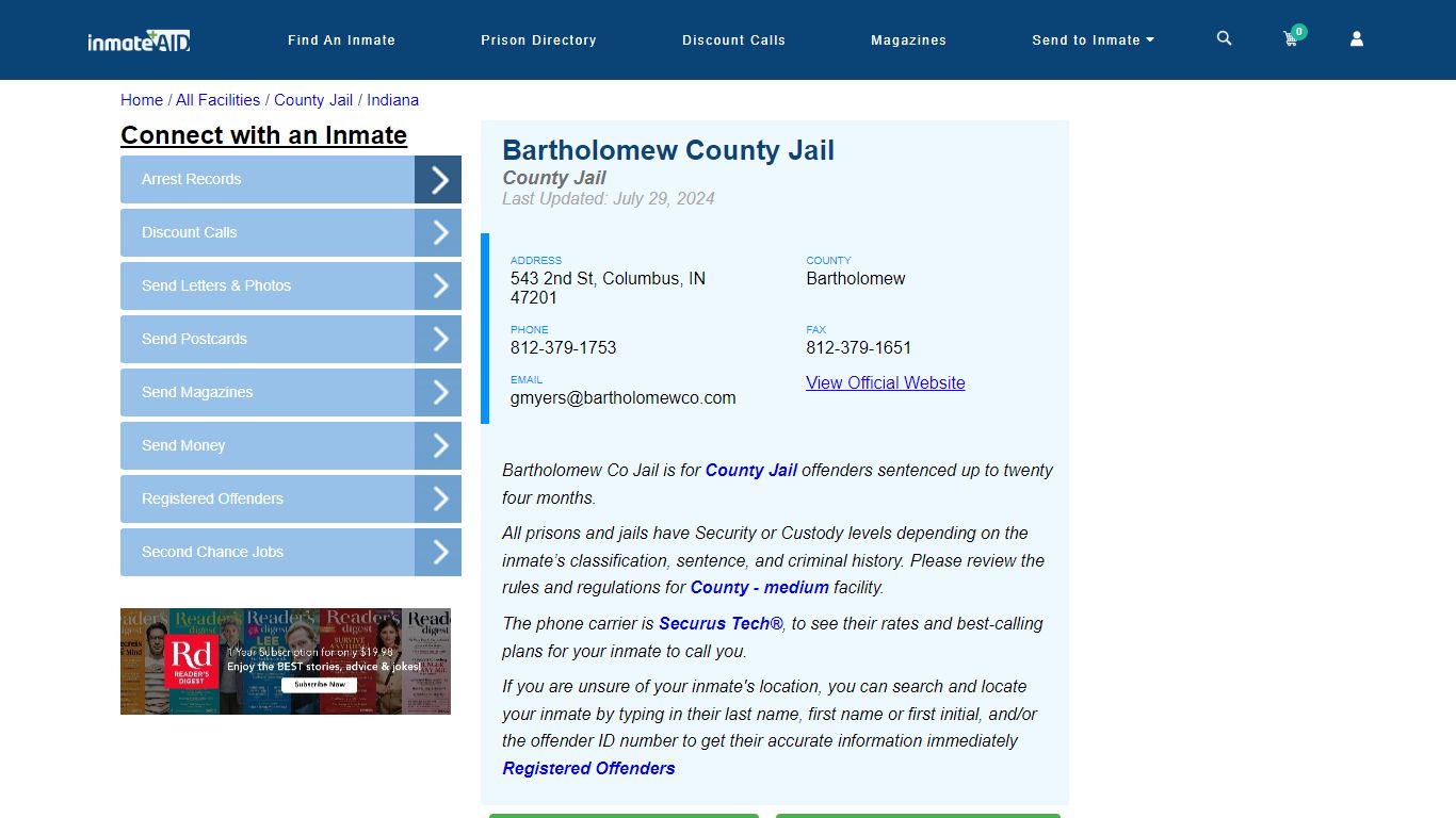 Bartholomew County Jail - Inmate Locator